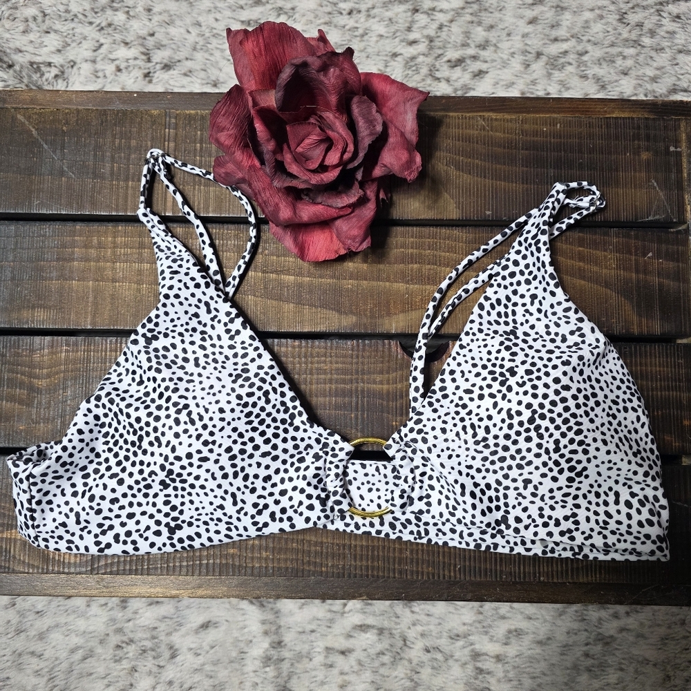 Black and White Bikini Top Only Splatter Dot Print Large